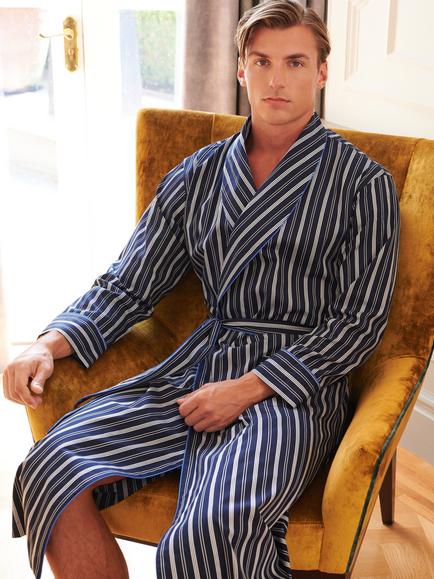 British Boxers Windsor Dressing Gown, Blue/Multi - view 2, Blue Multi