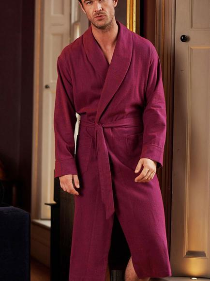 British Boxers Men's Brushed Cotton Herringbone Dressing Gown, Cahors, Cahors