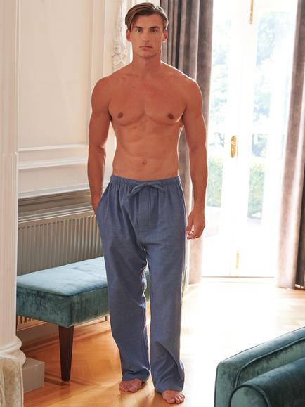 British Boxers Brushed Cotton Herringbone Pyjama Trousers, Steel - view 2, Steel