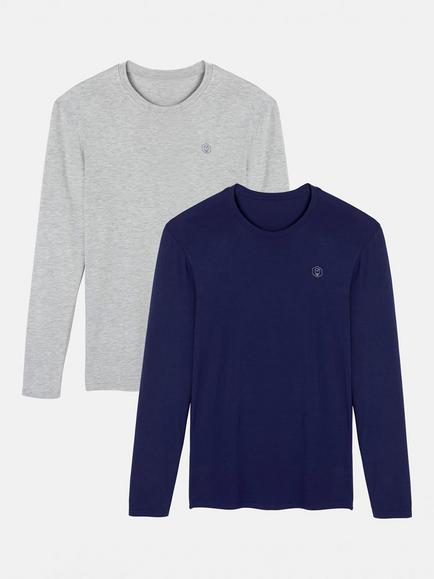 British Boxers Bamboo Long Sleeve T-Shirts, Pack of 2, Navy And Grey, Navy And Grey