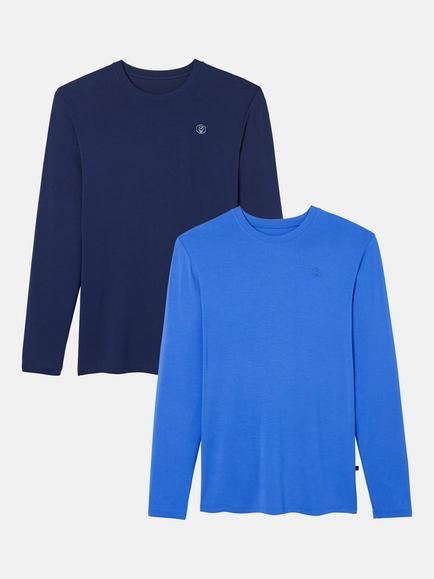 British Boxers Bamboo Long Sleeve T-Shirts, Pack of 2, The Blues, The Blues
