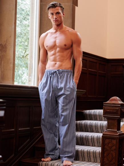 British Boxers Brushed Cotton Stripe Pyjama Trousers, Westwood Steel, Westwood Steel