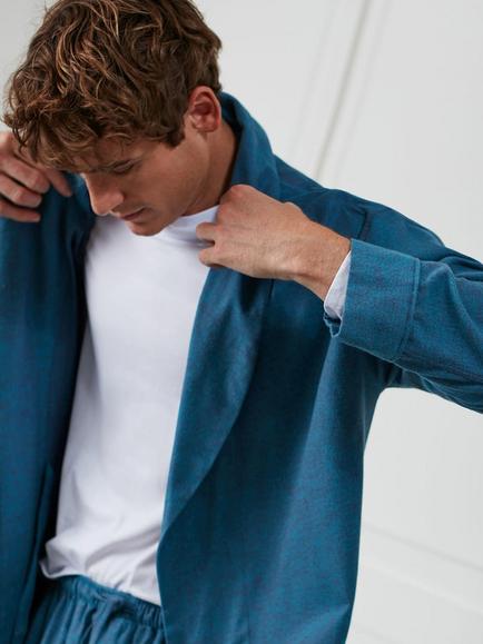 British Boxers Brushed Cotton Herringbone Dressing Gown, Stornoway - view 2, Stornoway
