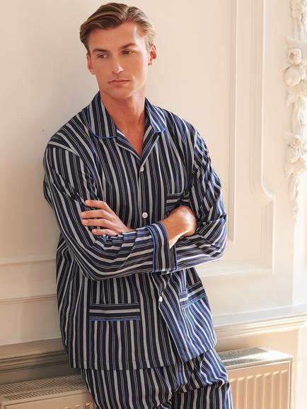 British Boxers Windsor Striped Pyjamas, Blue/Multi - view 2, Blue Multi