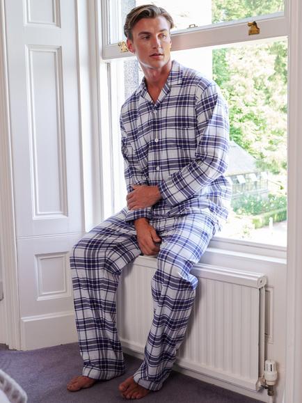 British Boxers Brushed Cotton Tartan Pyjama Set, Bute Blue, Bute Blue