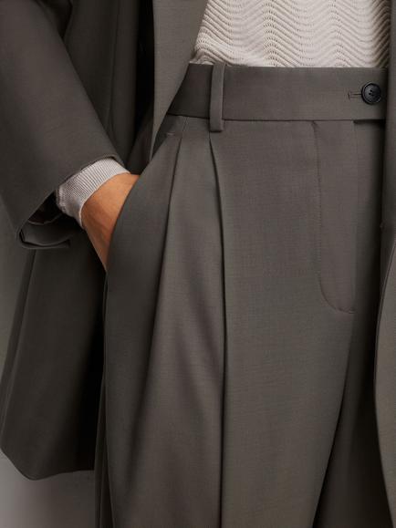 Reiss Leisel Wool Rich Wide Leg Pleated Suit Trousers, Sage Green - view 2, Sage Green