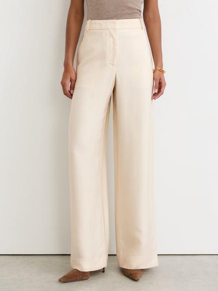 Reiss Juniper Wide Leg Striped Jacquard Trousers, Cream, Cream