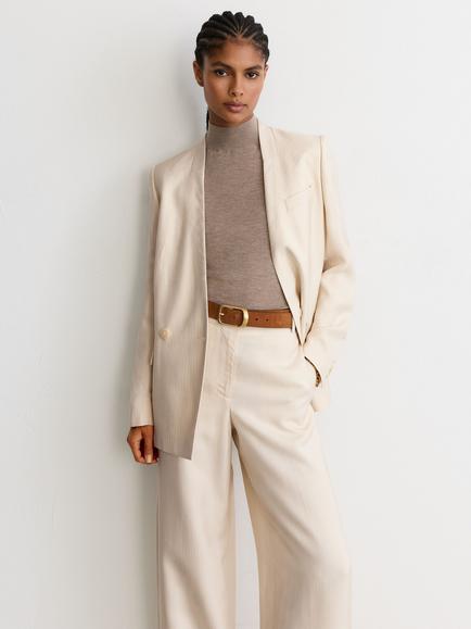 Reiss Juniper Wide Leg Striped Jacquard Trousers, Cream - view 2, Cream