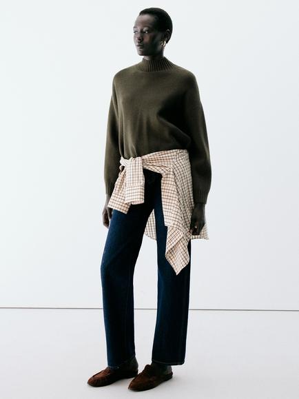 Mango Funnel Neck Long Sleeve Jumper, Khaki, Khaki