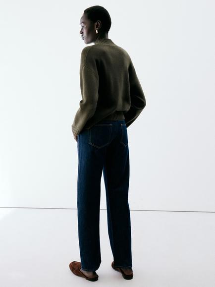 Mango Funnel Neck Long Sleeve Jumper, Khaki - view 2, Khaki