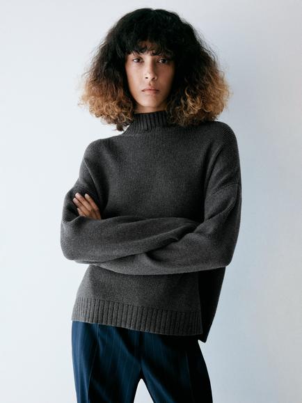 Mango Funnel Neck Long Sleeve Jumper, Antrachite, Anthracite