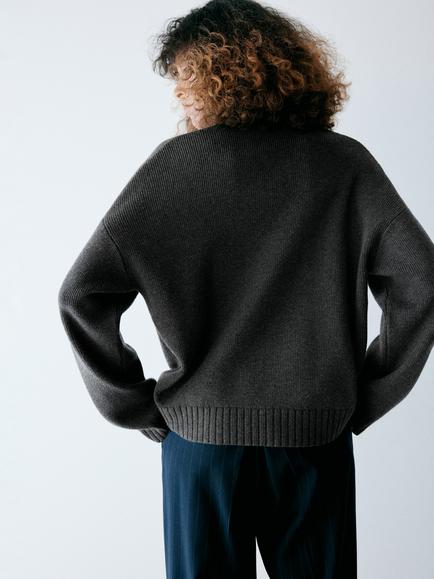 Mango Funnel Neck Long Sleeve Jumper, Antrachite - view 2, Anthracite