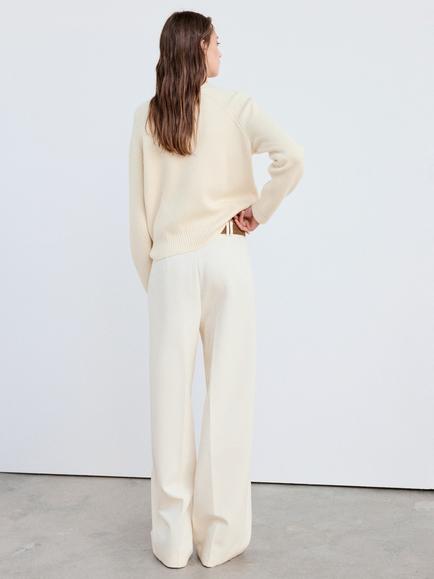 Mango Ribbed V-Neck Relaxed Fit Jumper, Raw - view 2, Raw