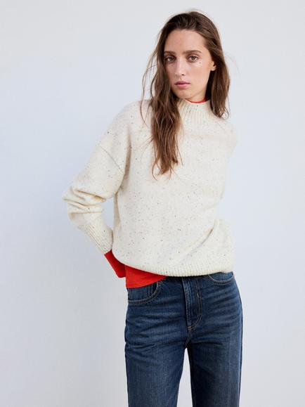 Mango Ribbed High Neck Lightweight Jumper, Raw, Raw
