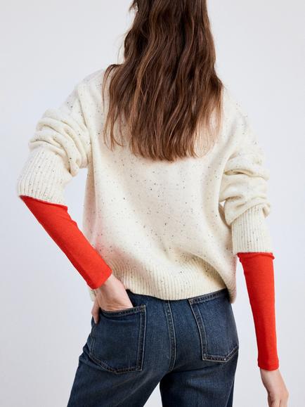 Mango Ribbed High Neck Lightweight Jumper, Raw - view 2, Raw