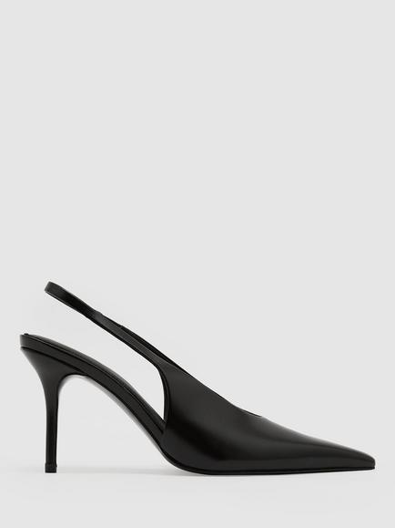 Reiss Connie High Shine Leather Slingback Court Shoes, Black, Black