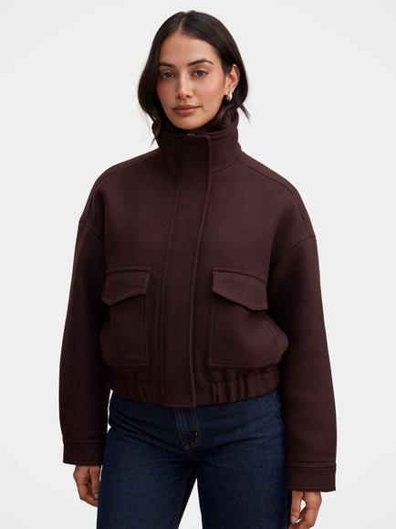 Forever New Quinn Funnel Zip Neck Jacket, Berry, Berry