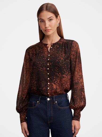 Forever New Rinna Printed Long Sleeve Blouse, Flecked Spot, Flecked Spot