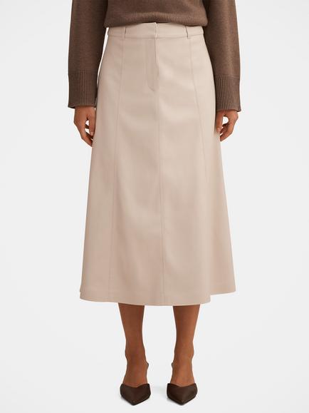 Forever New Isla Vegan Leather Flared Midi Skirt, Bone