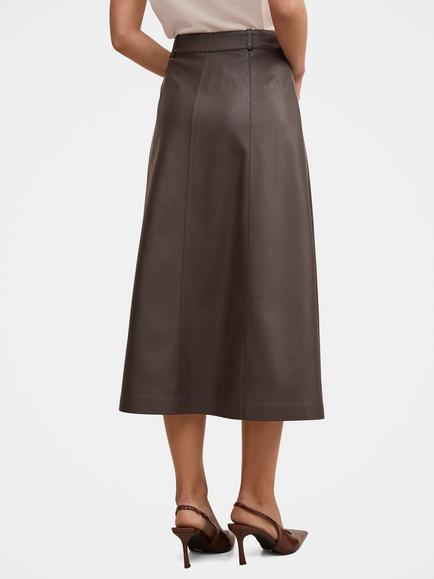 Forever New Isla Vegan Leather Flared Midi Skirt - view 2, Chocolate
