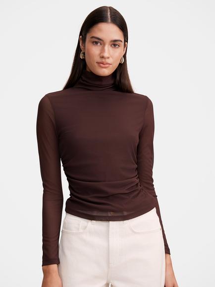 Forever New Halston Roll Neck Long Sleeve Top, Chocolate Freckle, Chocolate Freckle