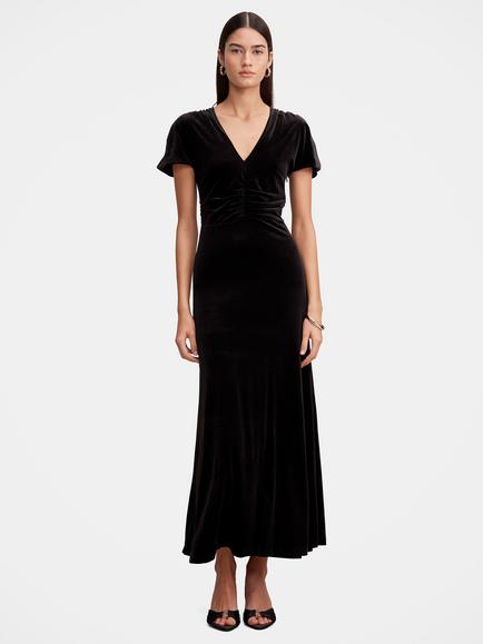 Forever New Elma Velvet Ruched Maxi Dress, Black, Black