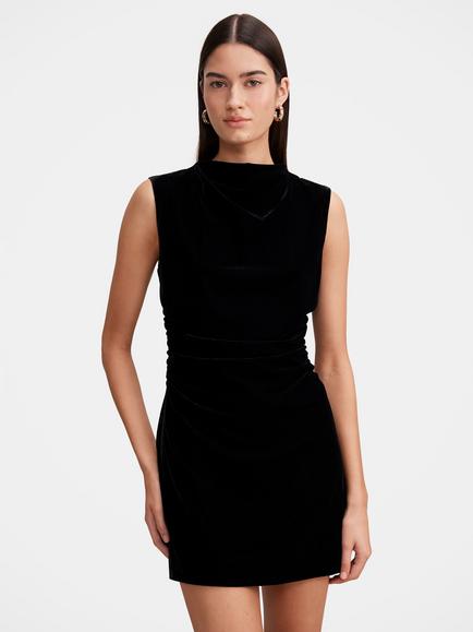 Forever New Iris Velvet High Neck Mini Dress, Black, Black