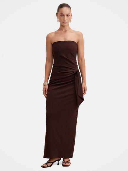 Forever New Petite Lilah Strapless Crepe Dress, Dark Chocolate, Dark Chocolate