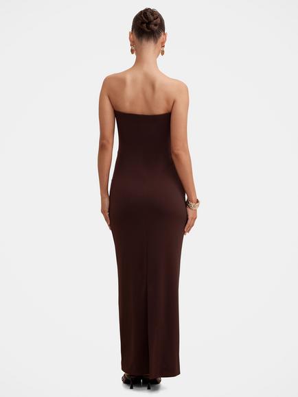 Forever New Petite Lilah Strapless Crepe Dress, Dark Chocolate - view 2, Dark Chocolate