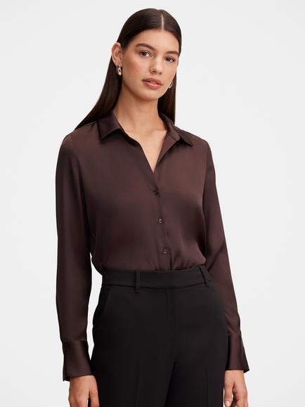 Harvey N Satin Shirt, Chocolate Freckle