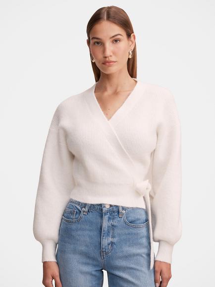 Forever New Hollie V-Neck Wrap Cardigan, Porcelain, Porcelain