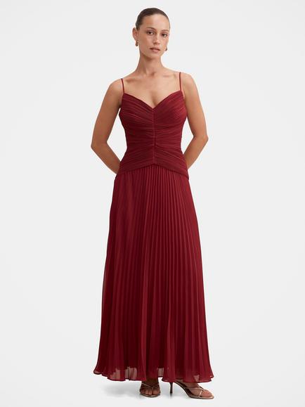 Forever New Petite Bella Pleated Maxi Dress, Berry Red, Berry Red