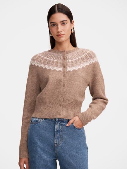 Forever New Billie Fairisle Cardigan, Mocha, Mocha