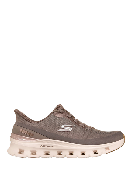 Skechers Arch Fit Glide-Step Trainers, Brown/Gold, Brown Mesh/Gold Trim
