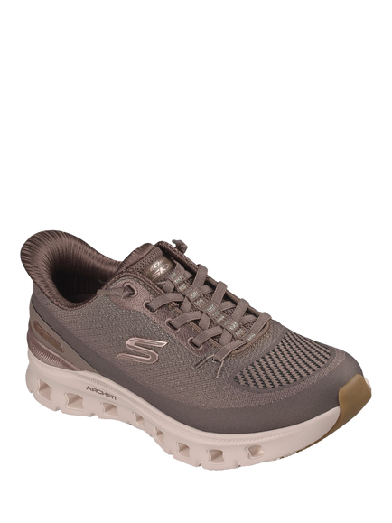 Skechers Arch Fit Glide-Step Trainers, Brown/Gold - view 2, Brown Mesh/Gold Trim