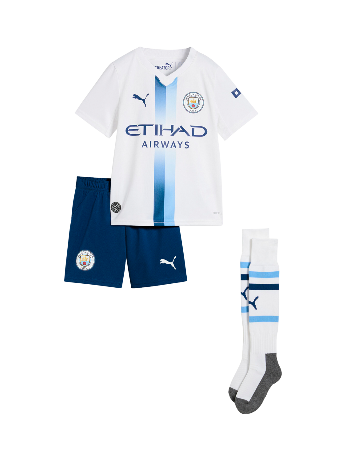 PUMA Kids' Manchester City Mini Football Kit, White/Blue