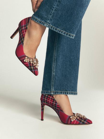 Boden Embellished Bow Detail Stiletto Heel Court Shoes, Red/Multi - view 2, Red/Multi