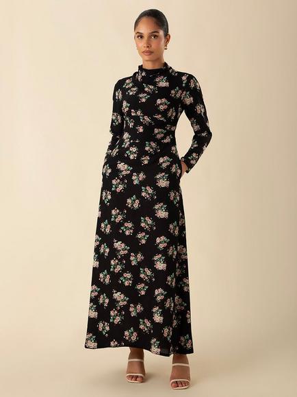 Aab Fitted Floral Maxi Dress, Black/Multi, Black/Multi