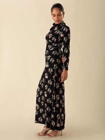 Aab Fitted Floral Maxi Dress, Black/Multi - view 2, Black/Multi
