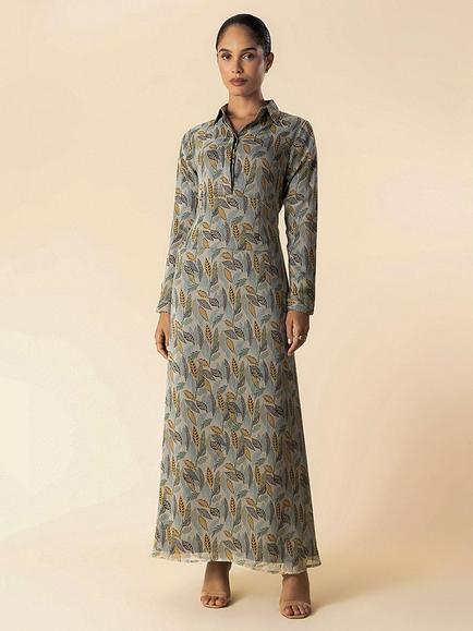 Aab Leaf Print Maxi Dress, Yellow/Multi, Yellow/Multi