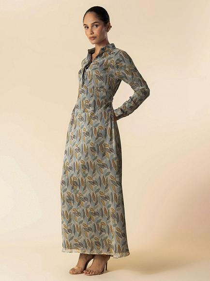 Aab Leaf Print Maxi Dress, Yellow/Multi - view 2, Yellow/Multi