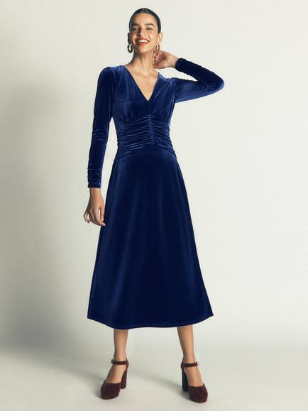 Boden Mya Velvet Midi Dress, Sapphire Blue, Sapphire Blue