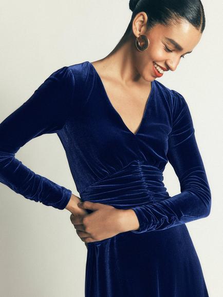 Boden Mya Velvet Midi Dress, Sapphire Blue - view 2, Sapphire Blue
