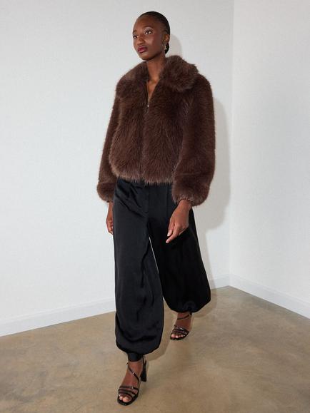 Whistles Short Faux Fur Jacket, Brown, Brown