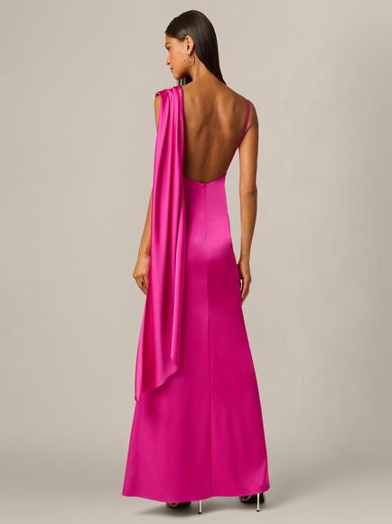 Adrianna Papell Cowl Sash A-Line Evening Gown, Electric Passion - view 2, Electric Passion