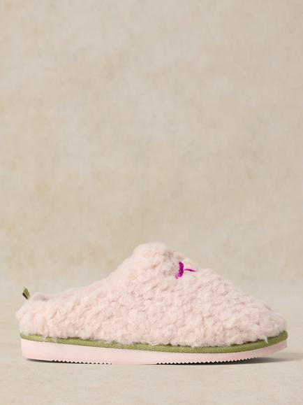 White Stuff Novelty Dog Motif Faux Fur Mule Slippers, Pink, Pink