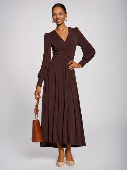 Jolie Moi Long Sleeve Super Soft Jersey Maxi Dress, Brown