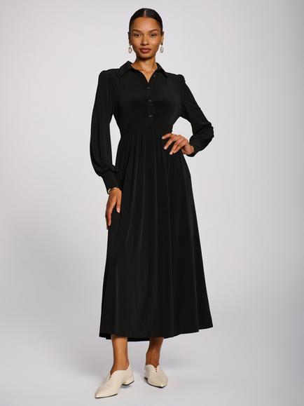 Jolie Moi Long Sleeve Shirt Jersey Maxi Dress, Black, Black