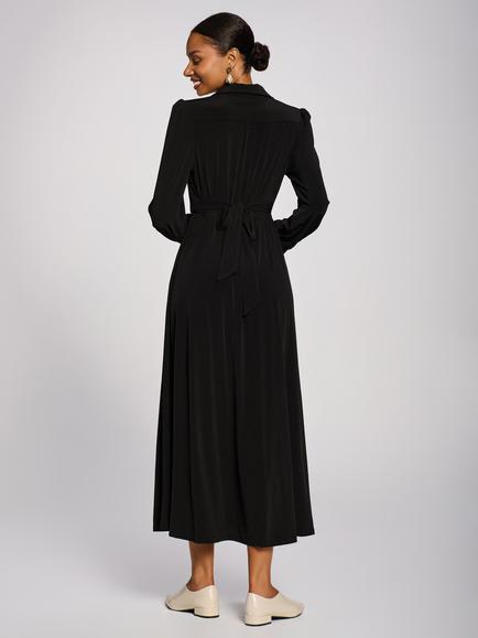 Jolie Moi Long Sleeve Shirt Jersey Maxi Dress, Black - view 2, Black