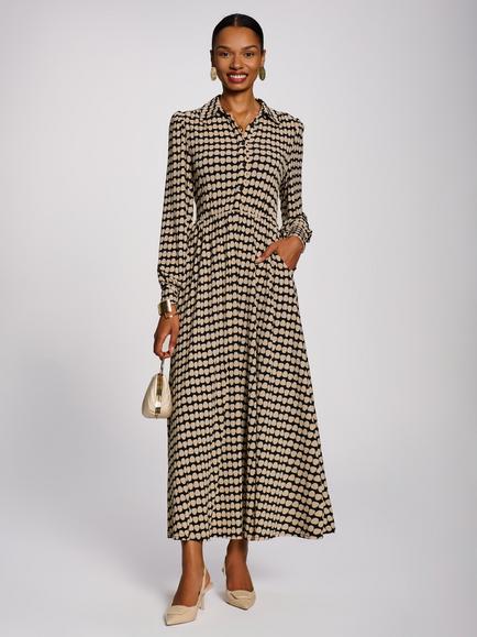 Jolie Moi Long Sleeve Shirt Jersey Maxi Dress, Stone/Black, Stone/Black